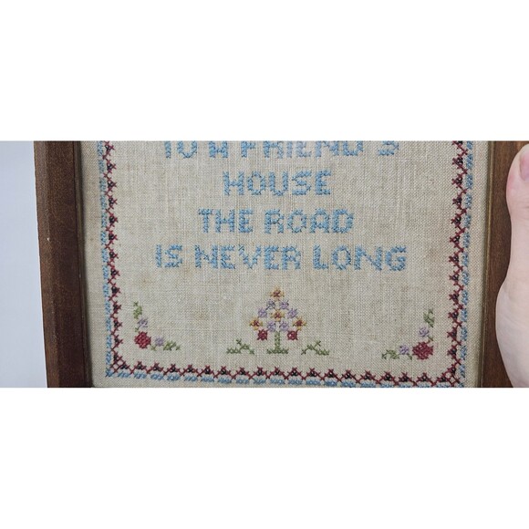 Antique Handmade 40's Amish Folk Art Needle Point Sampler Friends Phrase Unique - Picture 4 of 12